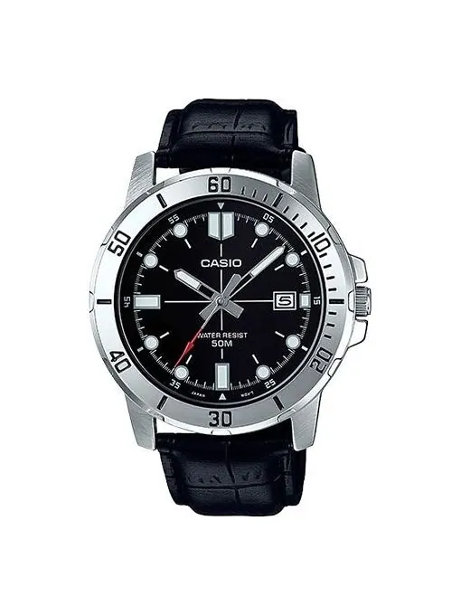 Часы CASIO Leather Band Waterproof Business Style Men Mens Black Analog — изображение 1 из 4, оттенок черный