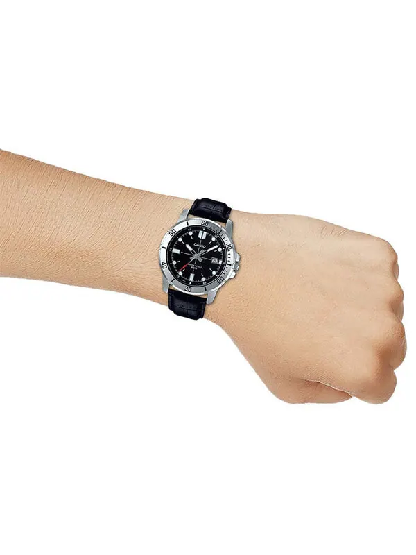 Часы CASIO Leather Band Waterproof Business Style Men Mens Black Analog — изображение 3 из 4, оттенок черный