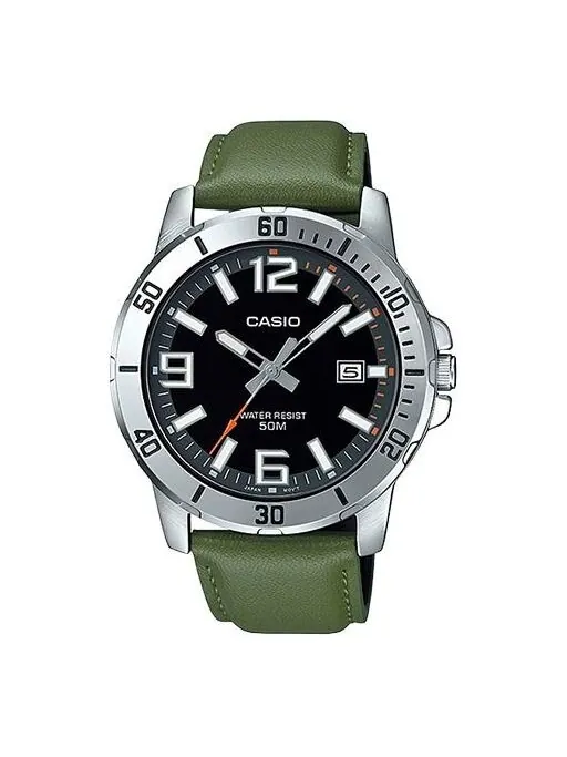 Часы CASIO Leather Band Waterproof Business Style Men Mens Green Analog — изображение 1 из 4, оттенок зеленый