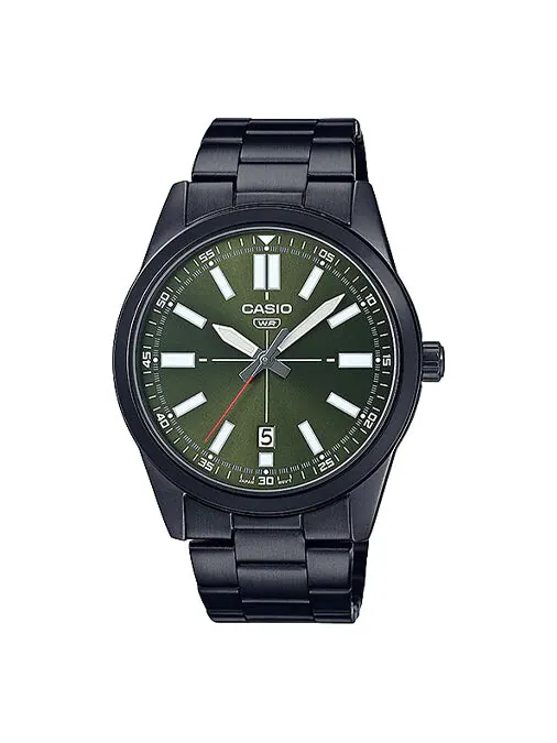 Часы Casio Dress Pointer Display Analog Watch 'Metallic Black Green' — изображение 1 из 4, оттенок зеленый