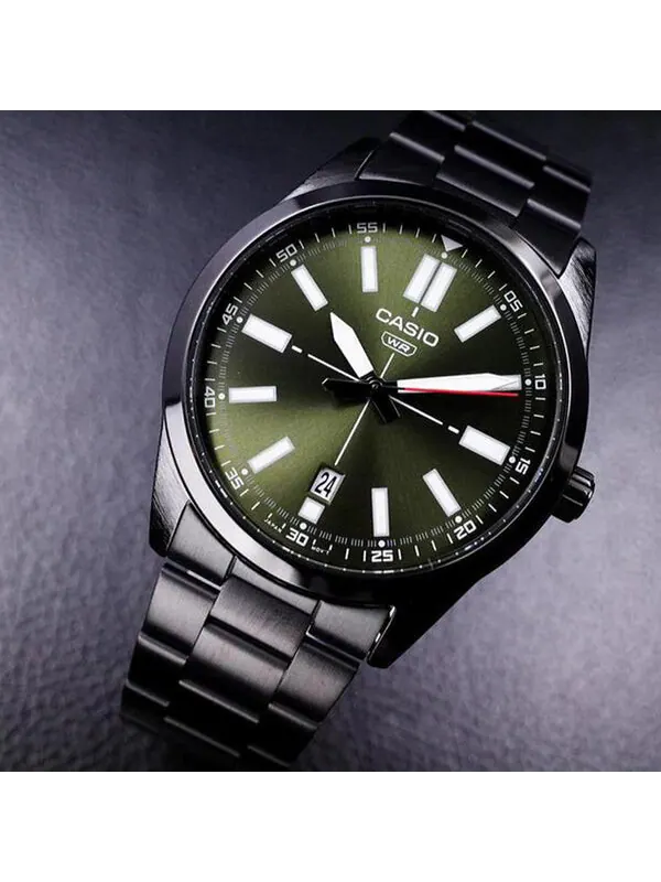 Часы Casio Dress Pointer Display Analog Watch 'Metallic Black Green' — изображение 3 из 4, оттенок зеленый