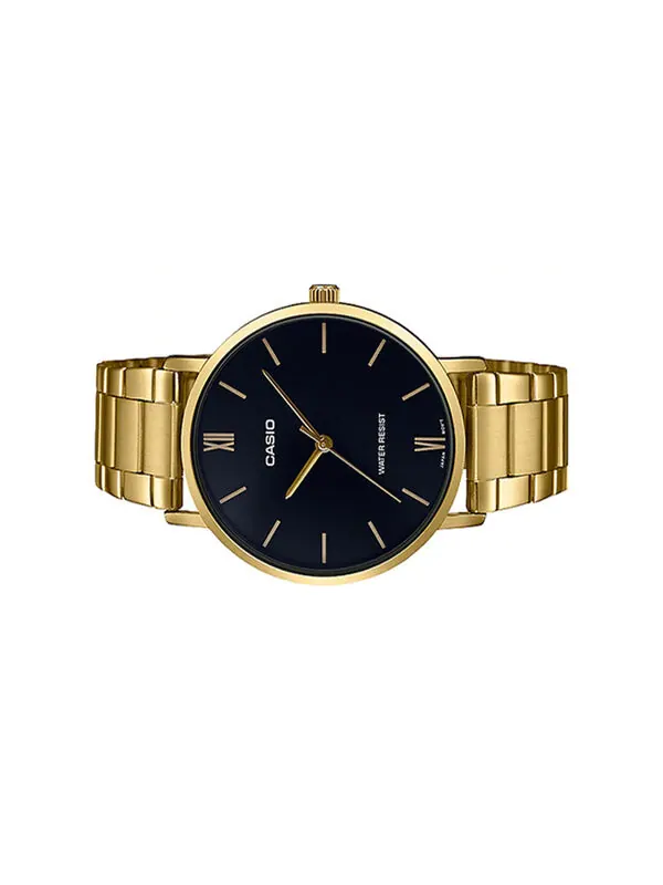 Часы CASIO Stainless Steel Strap Quartz Waterproof Black Dial Mens Black Analog — изображение 2 из 3, оттенок черный