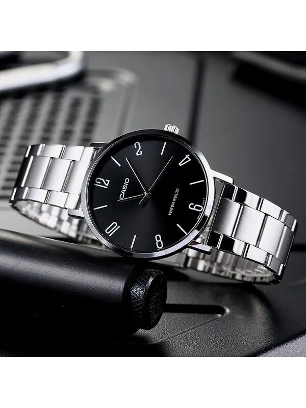 Часы Men's CASIO DRESS Series Black Stainless Steel quartz Casual Watch Analog Mens — изображение 3 из 4, оттенок черный