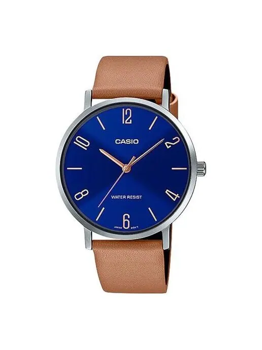Часы Casio Influencer Analog Leather Strap Watch 'Brown Royal Blue' — изображение 1 из 3, оттенок коричневый
