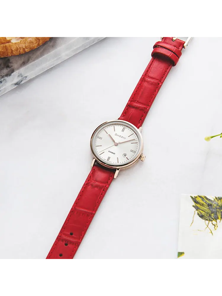 Часы CASIO Quartz Waterproof SHEEN Sapphire Crystal Red Analog — изображение 2 из 2, оттенок красный