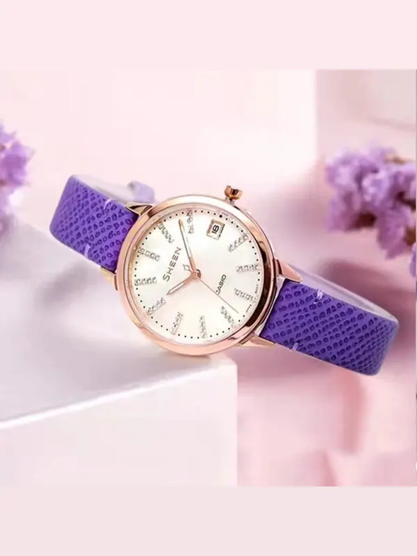 Часы CASIO Waterproof SHEEN Sapphire Crystal Purple Analog — изображение 2 из 4, оттенок фиолетовый