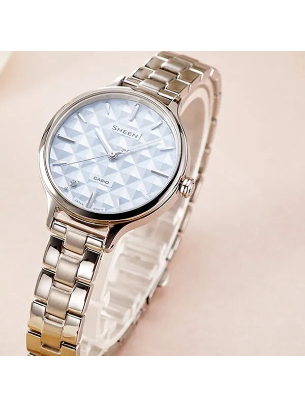 Часы CASIO SHEEN Series Minimalistic 3D Rhombus Business Watch SHE-4545D-2AUPR Light Blue Analog — изображение 3 из 4