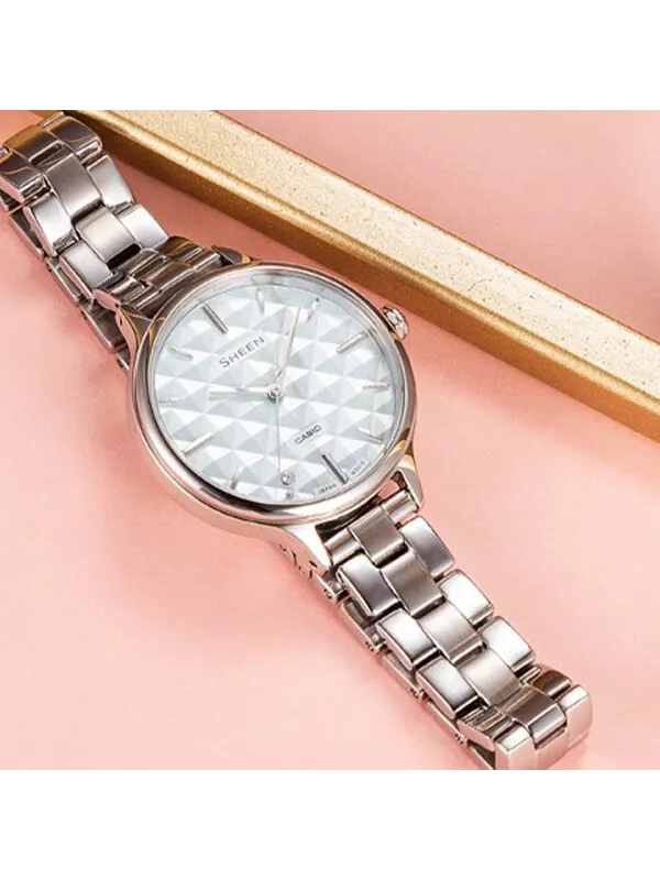 Часы CASIO SHEEN Series Minimalistic 3D Rhombus Business Watch SHE-4545D-2AUPR Light Blue Analog — изображение 4 из 4