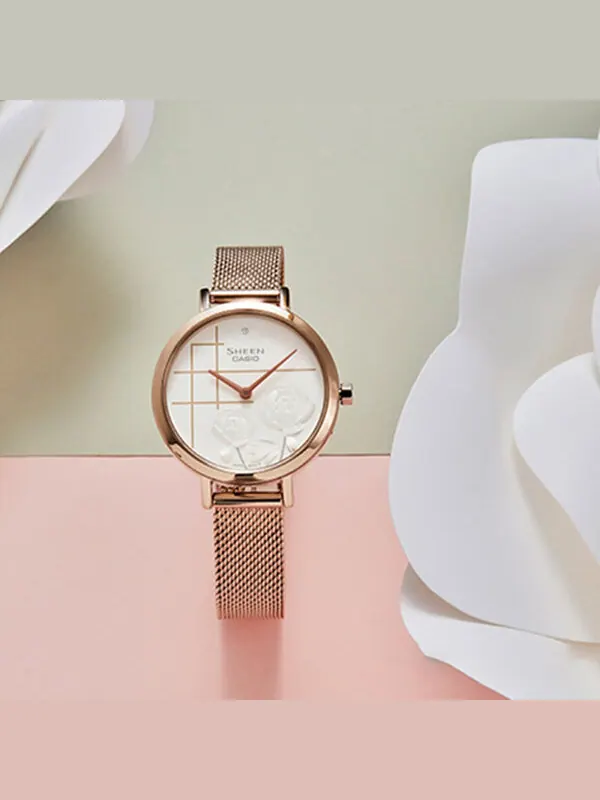 Часы Casio Sheen Peony Analog Watch 'Gold White' — изображение 4 из 4, оттенок белый