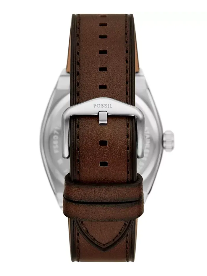 Мужские часы Everett Three-Hand Date с коричневым кожаным ремешком, 42 мм Fossil — изображение 2 из 3