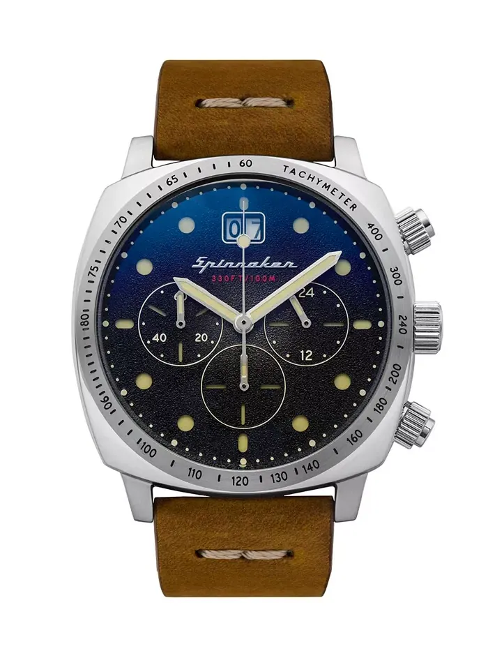 Мужские часы Hull Chrono с коричневым ремешком из натуральной кожи, 42 мм Spinnaker — коричневый