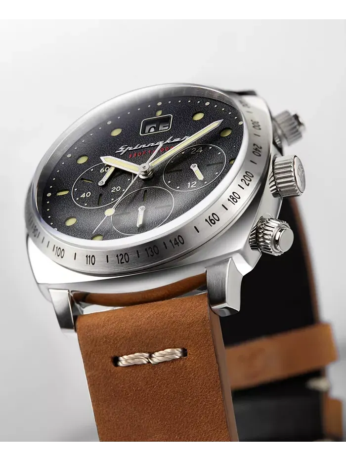 Мужские часы Hull Chrono с коричневым ремешком из натуральной кожи, 42 мм Spinnaker — изображение 2 из 2, оттенок коричневый