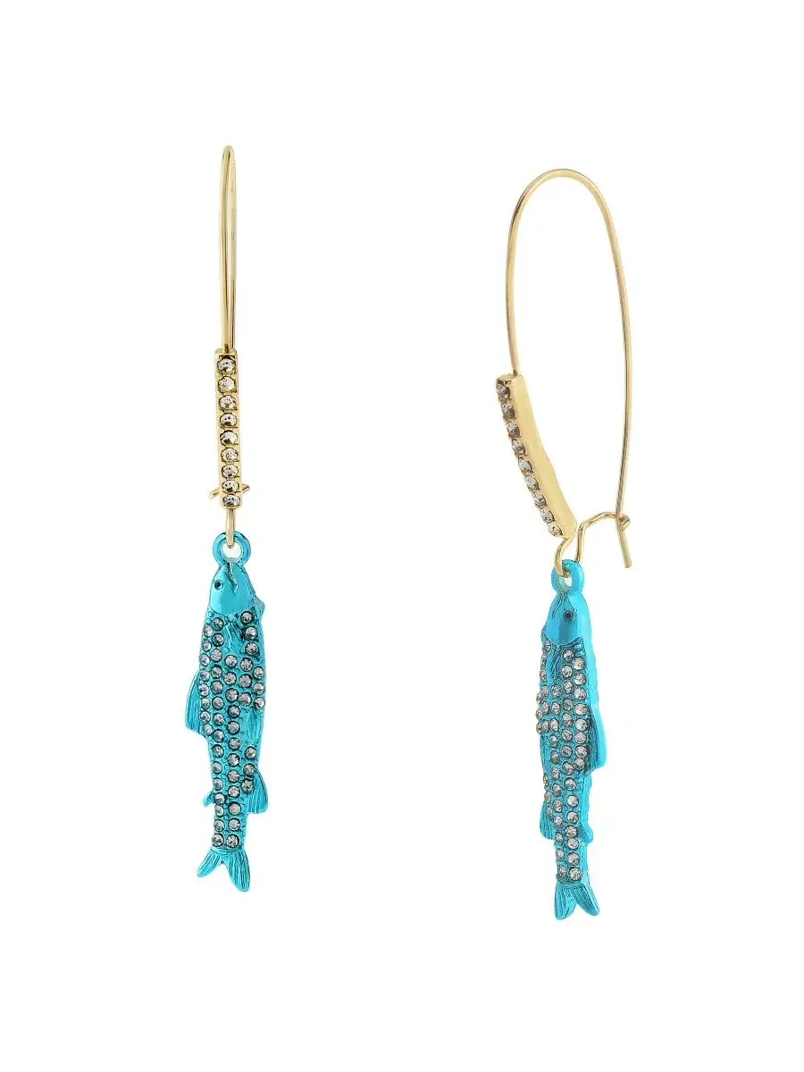 Серьги-подвески Faux Stone Girl Dinner Sardines Betsey Johnson — изображение 1 из 3, оттенок синий/золотистый