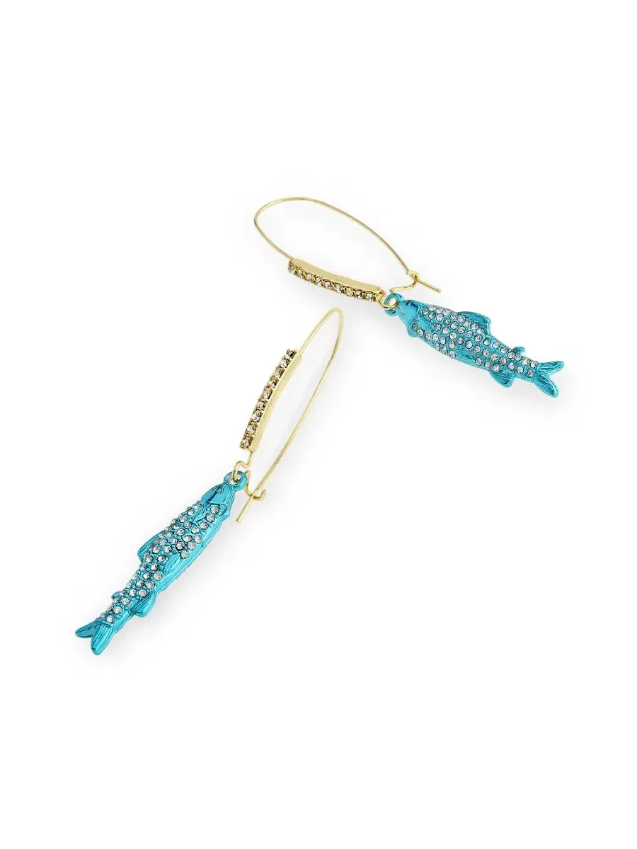 Серьги-подвески Faux Stone Girl Dinner Sardines Betsey Johnson — изображение 2 из 3, оттенок синий/золотистый
