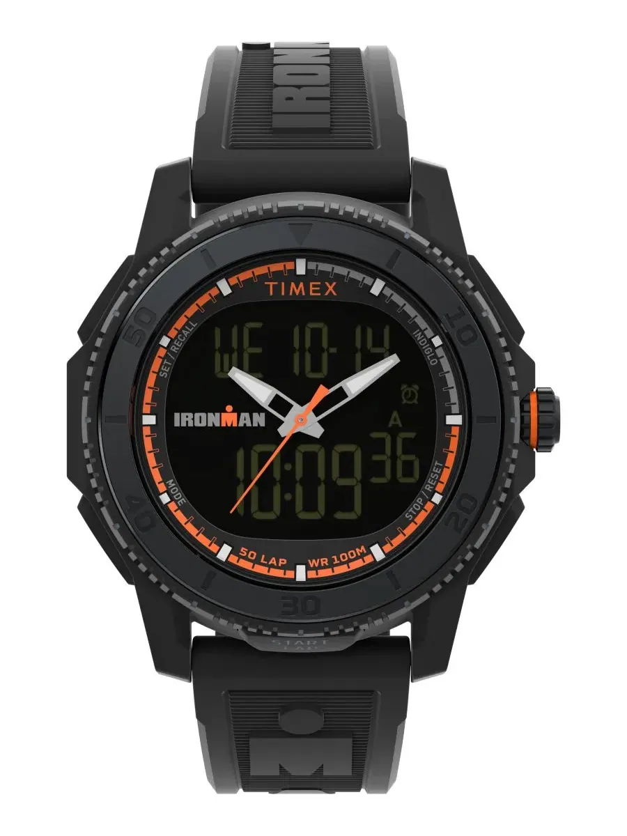 Мужские цифровые часы с черным полиуретановым ремешком, 47 мм Timex — черный