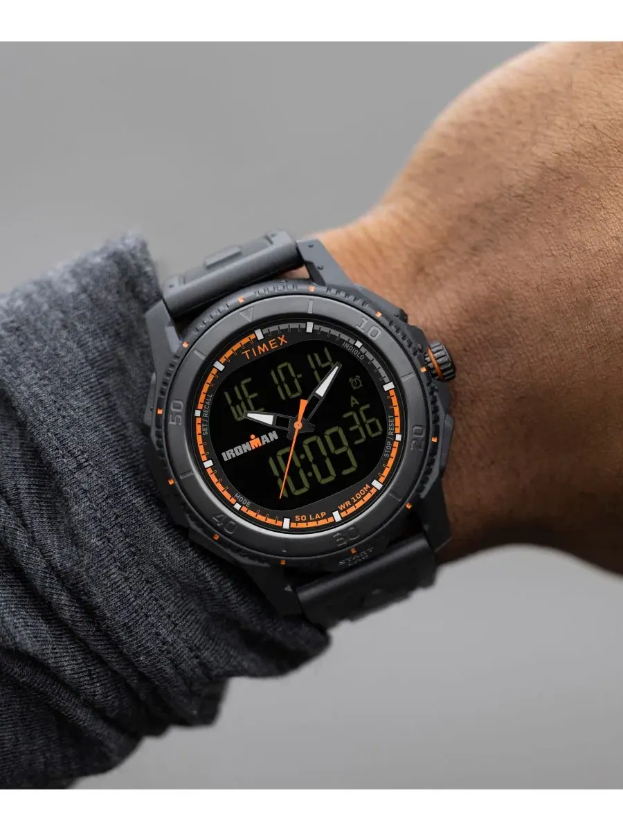 Мужские цифровые часы с черным полиуретановым ремешком, 47 мм Timex — изображение 5 из 9, оттенок черный