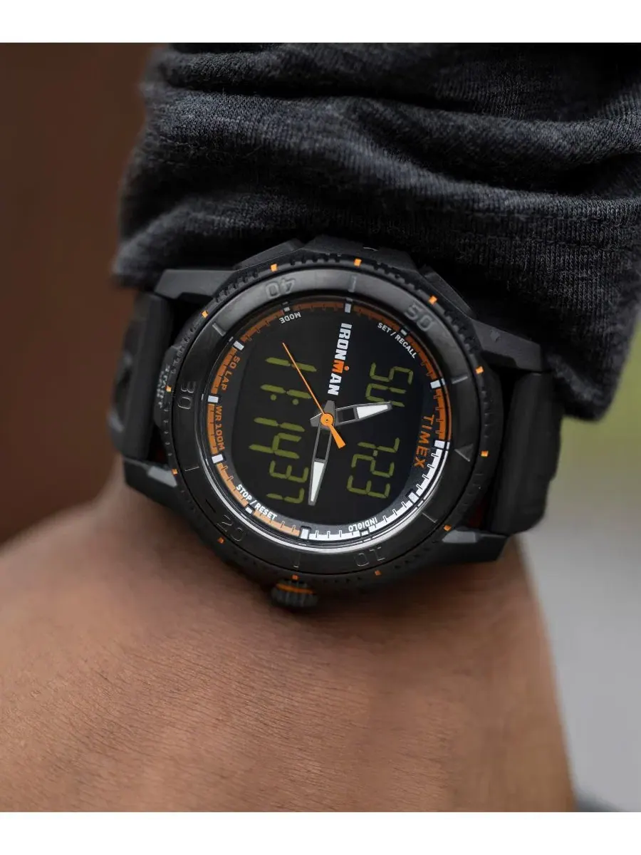 Мужские цифровые часы с черным полиуретановым ремешком, 47 мм Timex — изображение 6 из 9, оттенок черный