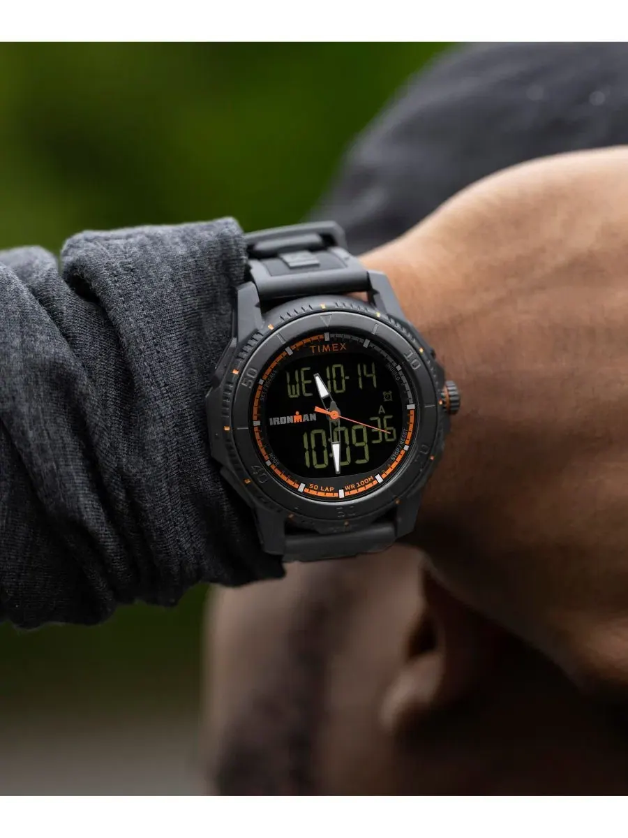 Мужские цифровые часы с черным полиуретановым ремешком, 47 мм Timex — изображение 8 из 9, оттенок черный