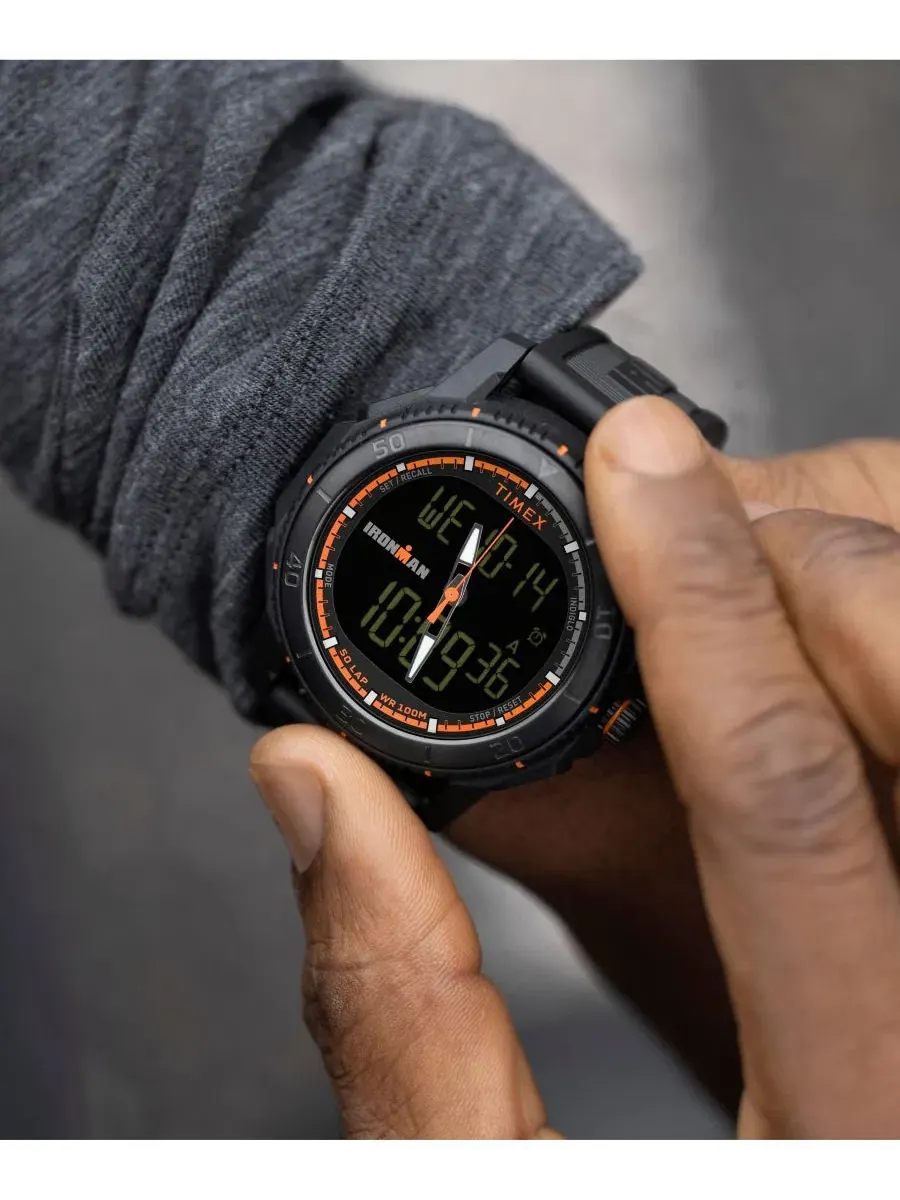 Мужские цифровые часы с черным полиуретановым ремешком, 47 мм Timex — изображение 9 из 9, оттенок черный