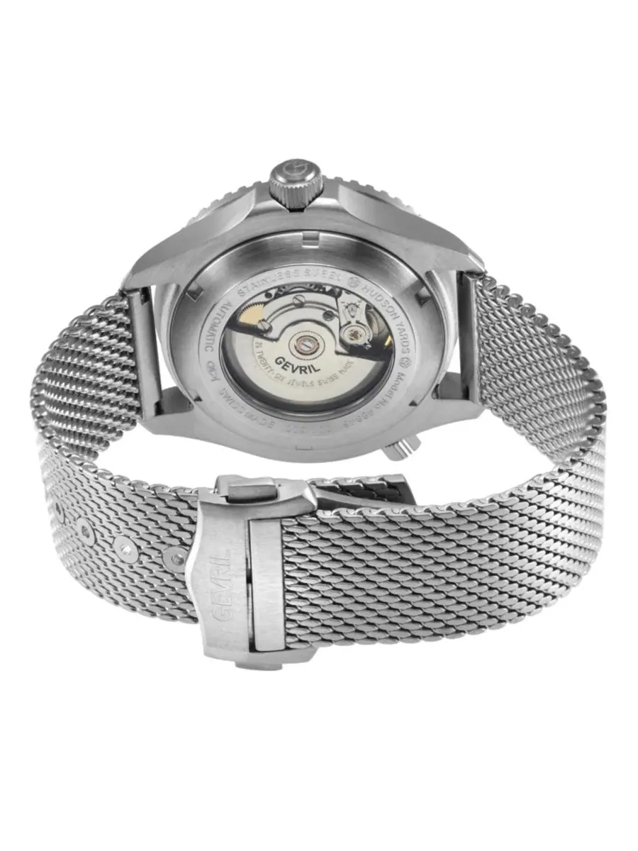 Мужские швейцарские автоматические часы Hudson Yards с серебристым сетчатым ремешком Gevril — изображение 2 из 2