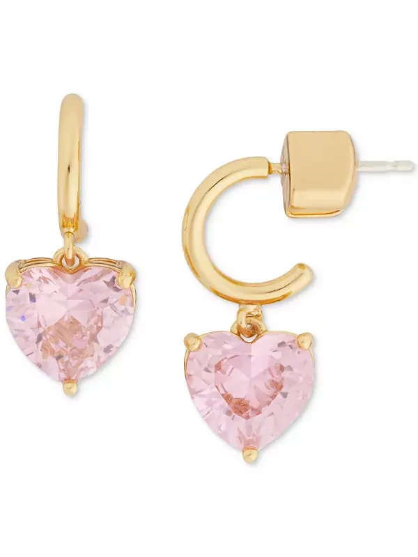 Золотистые серьги-кольца с подвесками в форме сердца Kate Spade New York — изображение 1 из 1, оттенок розовый