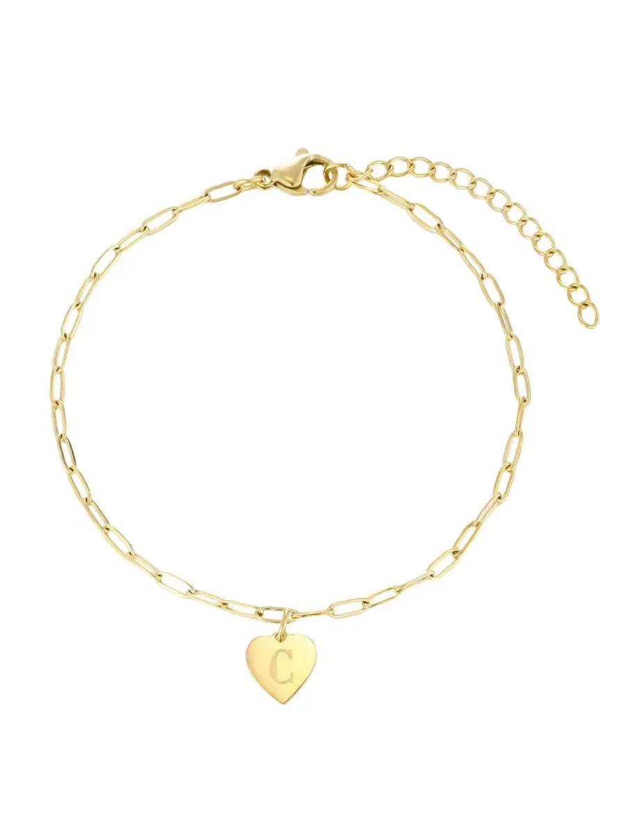 Браслет-цепочка с сердцем и гравировкой, 18K золотое покрытие ADORNIA