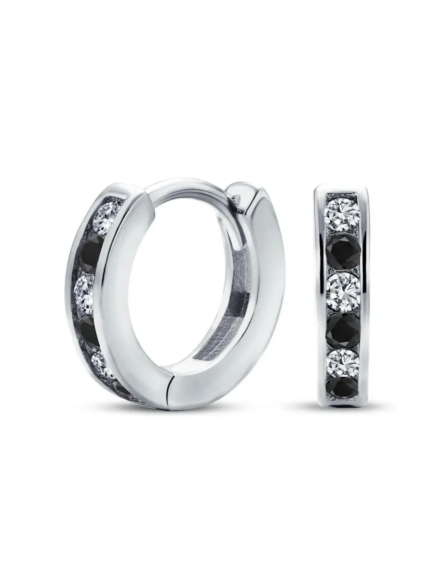 Серьги-конго с фианитами Tiny CZ Channel Set Cubic Zirconia Huggie Mini Hoop Earrings .925 Sterling