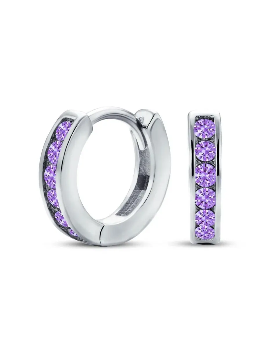 Серьги-конго с фианитами Tiny CZ Channel Set Cubic Zirconia Huggie Mini Hoop Earrings .925 Sterling