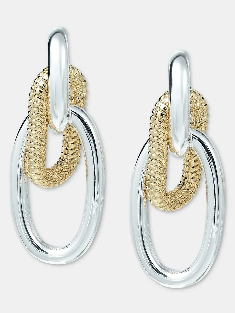 Серьги-гвоздики с цепочкой-дверным молоточком, двухцветные Anne Klein