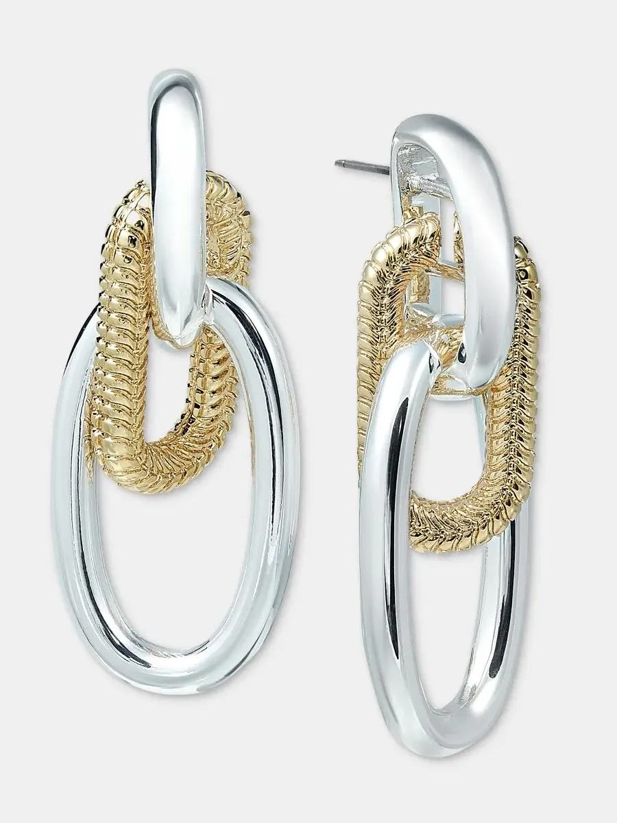 Серьги-гвоздики с цепочкой-дверным молоточком, двухцветные Anne Klein — изображение 4 из 4, оттенок телесный