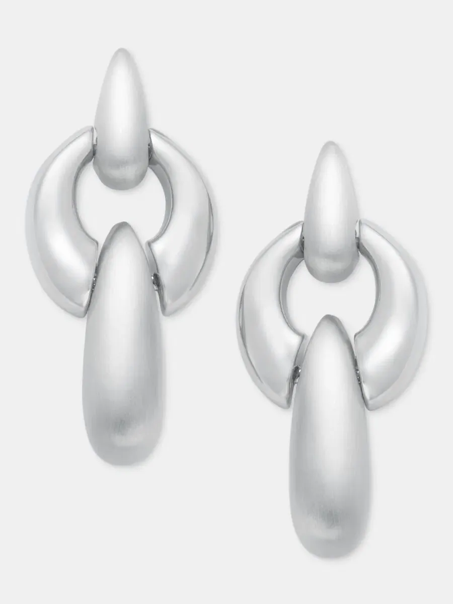 Серьги-подвески с фактурным звеном, Puffy Linked Linear Drop Anne Klein — изображение 1 из 4, оттенок серебряный