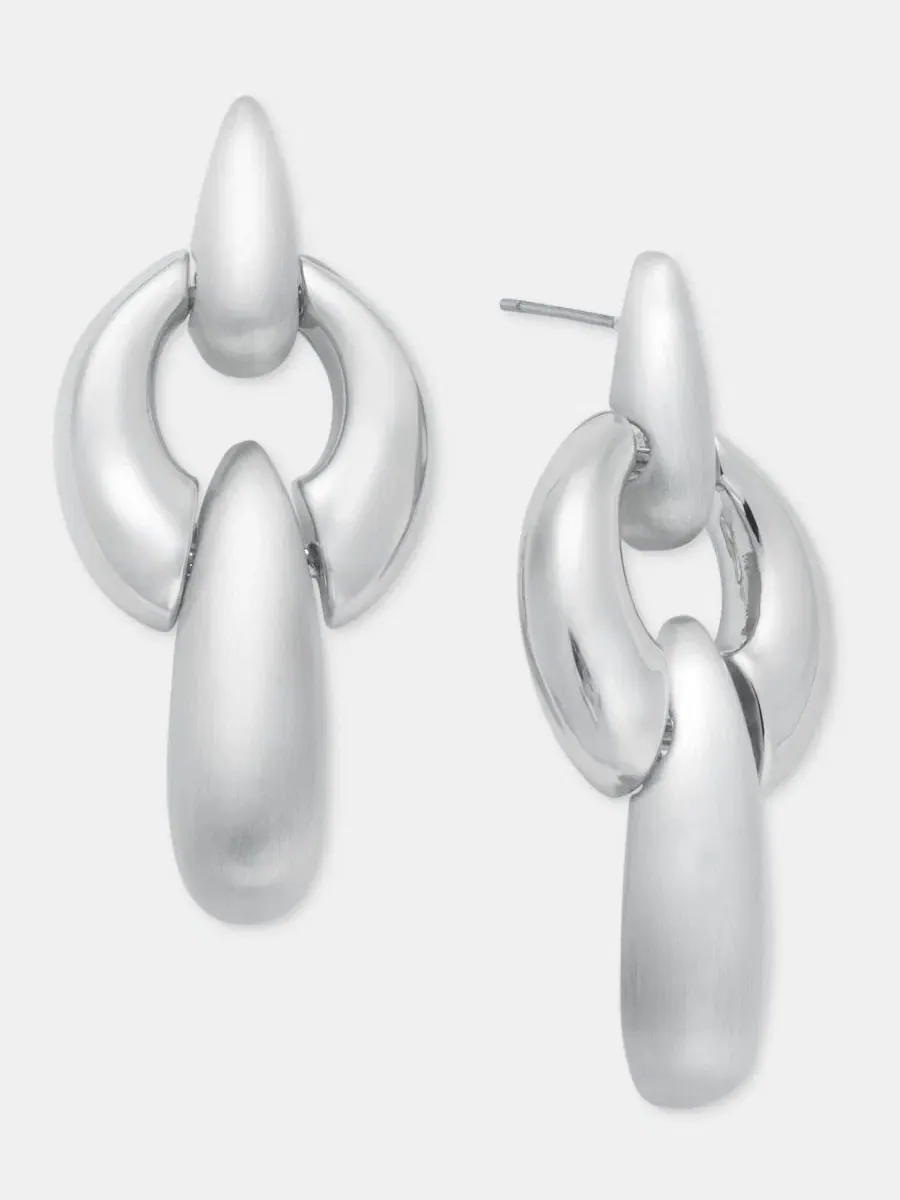 Серьги-подвески с фактурным звеном, Puffy Linked Linear Drop Anne Klein — изображение 2 из 4, оттенок серебряный