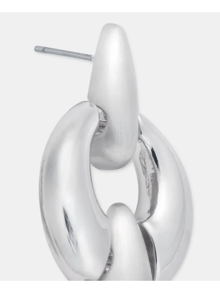 Серьги-подвески с фактурным звеном, Puffy Linked Linear Drop Anne Klein — изображение 4 из 4, оттенок серебряный