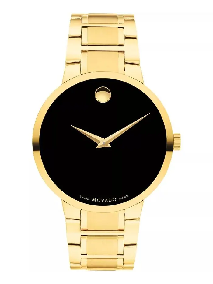 Мужские портфолио швейцарские кварцевые желтые часы с пвд, 40 мм Movado — золотистый