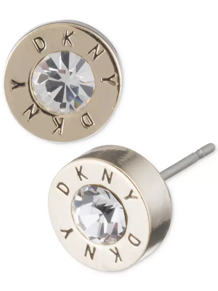 Серьги-гвоздики с кристаллами и логотипом DKNY