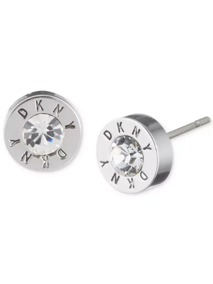 Серьги-гвоздики с кристаллами и логотипом DKNY