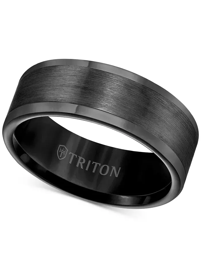 Мужское обручальное кольцо 8 мм из белого или черного вольфрама Triton