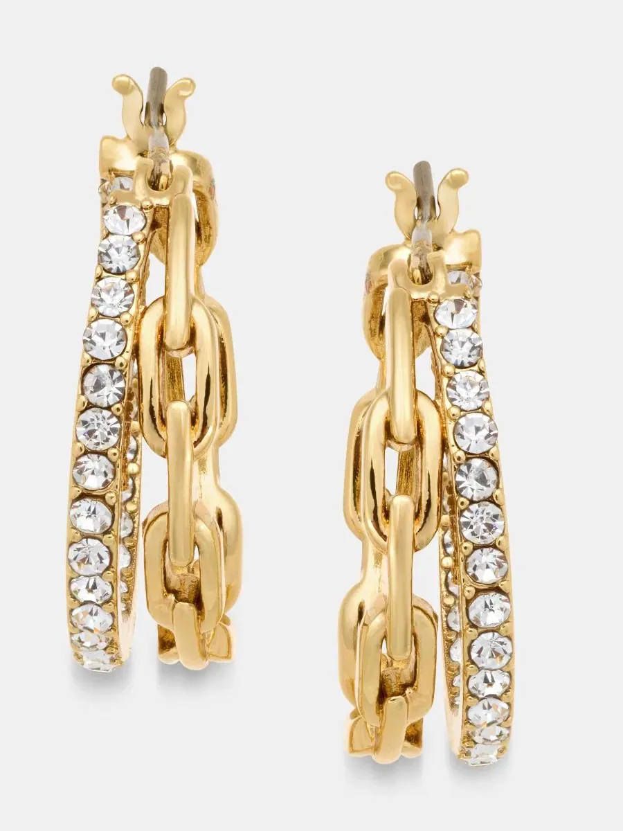 Серьги-кольца с цепочкой и инкрустацией Karl Lagerfeld Paris — изображение 1 из 4, оттенок белый