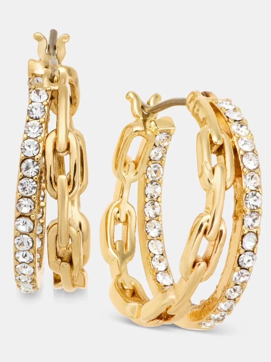 Серьги-кольца с цепочкой и инкрустацией Karl Lagerfeld Paris — изображение 2 из 4, оттенок белый