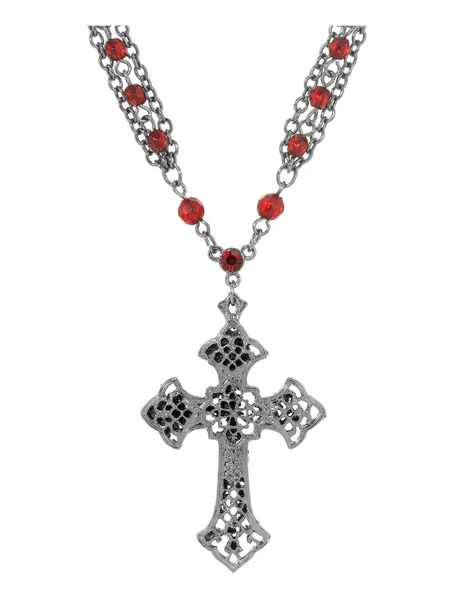 Черный готический крест, цепочка из красных бусин, длина 40 см + 7,5 см Symbols Of Faith — изображение 2 из 3