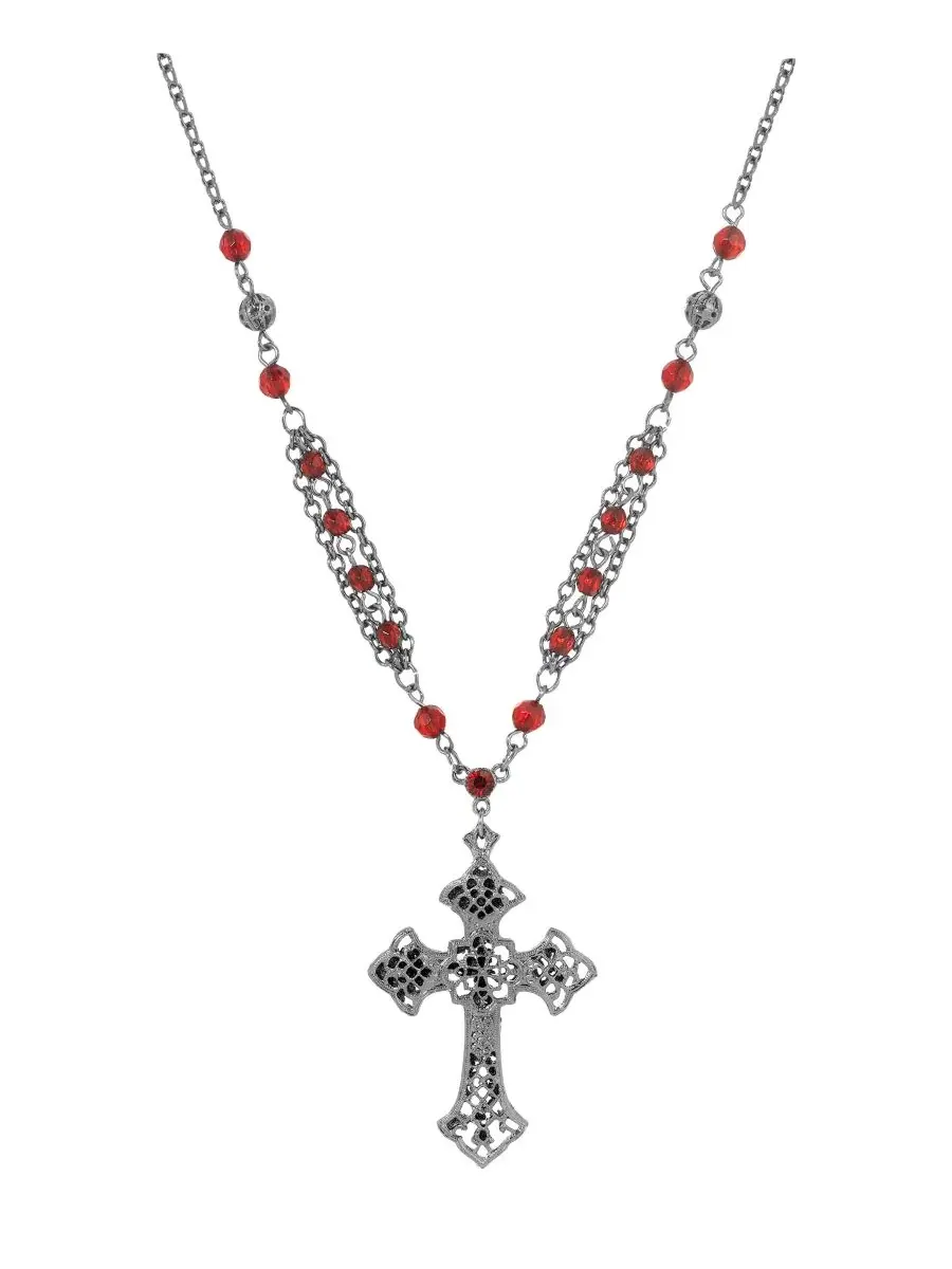 Черный готический крест, цепочка из красных бусин, длина 40 см + 7,5 см Symbols Of Faith — изображение 3 из 3
