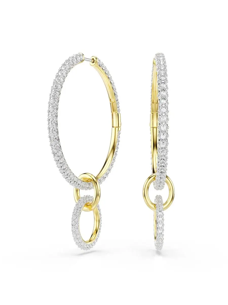 Позолоченные соединенные между собой серьги-кольца Swarovski — изображение 2 из 5, оттенок золото