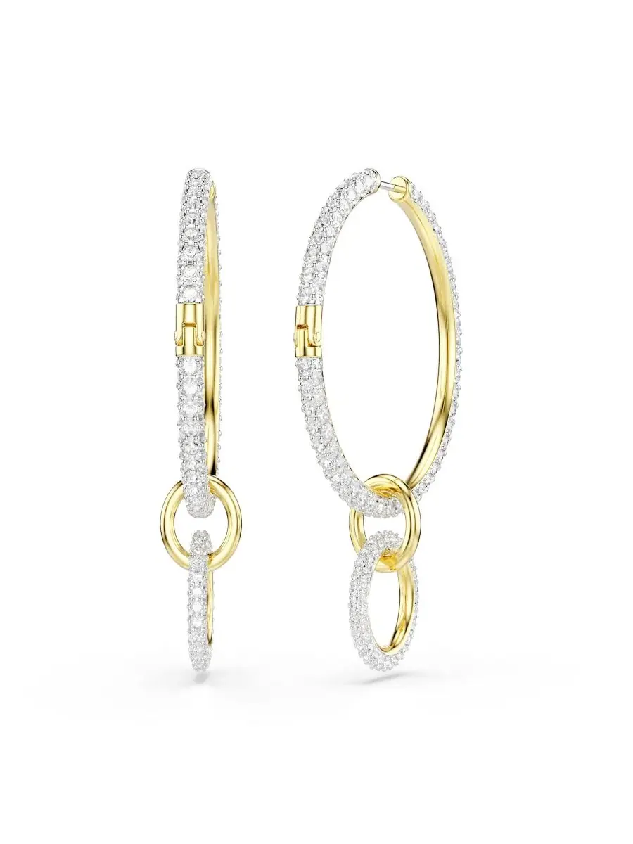 Позолоченные соединенные между собой серьги-кольца Swarovski — изображение 4 из 5, оттенок золото