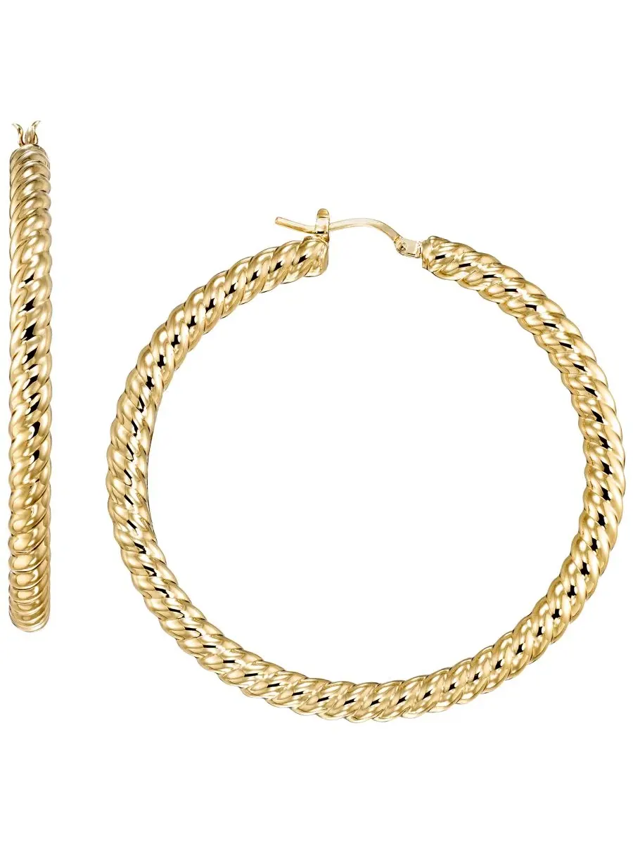 Серьги-кольца в виде витой веревки из желтого золота 10 карат Italian Gold — желтый
