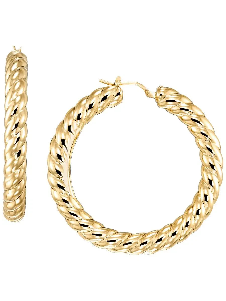 Серьги-кольца в виде витой круглой веревки из желтого золота 10 карат Italian Gold — желтый