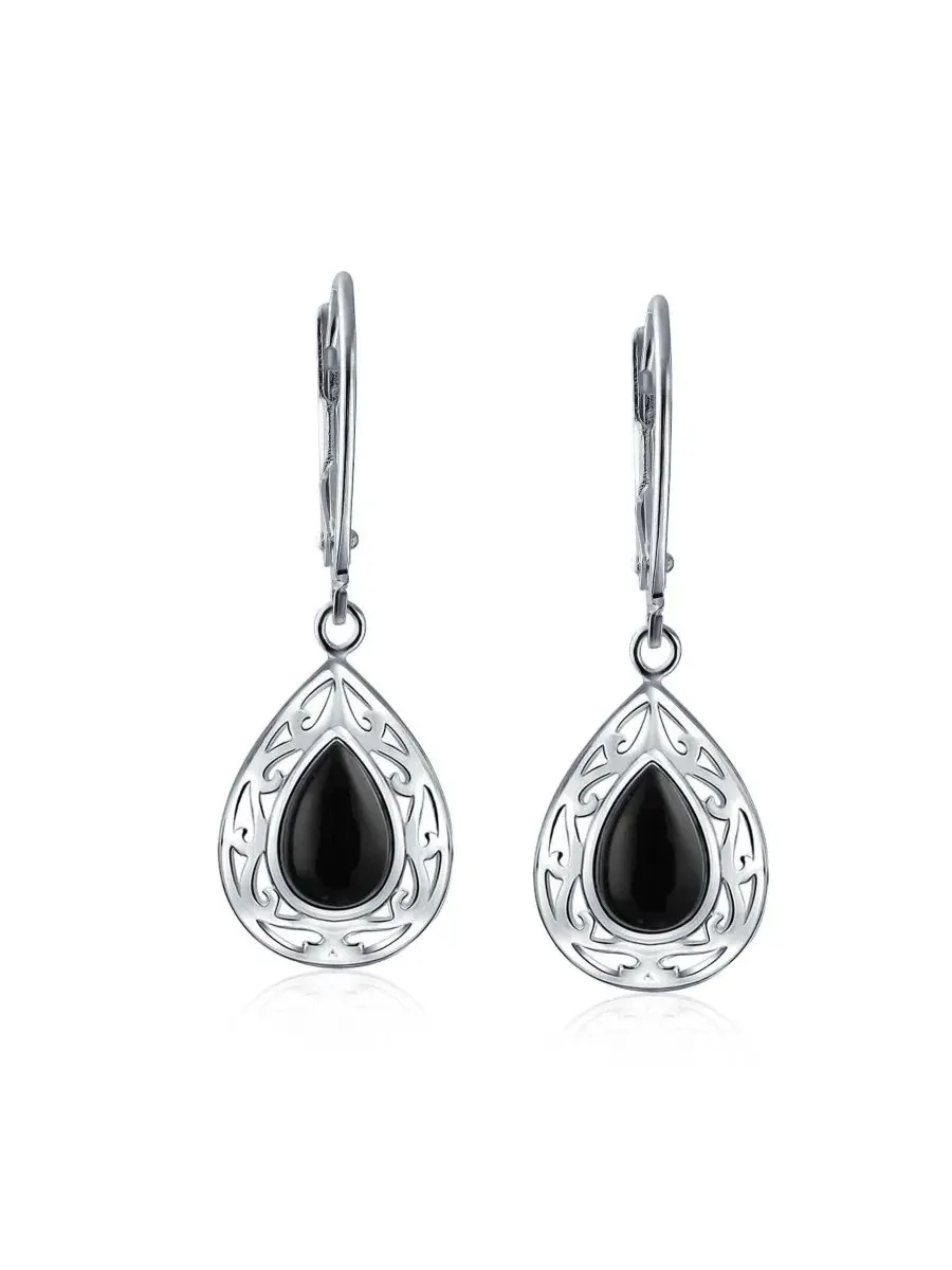 Висячие серьги в западном стиле с голубым лазуритом и бирюзой оникс Bling Jewelry — изображение 2 из 4, оттенок черный