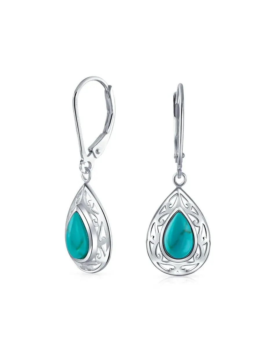 Висячие серьги в западном стиле с голубым лазуритом и бирюзой оникс Bling Jewelry — изображение 1 из 4, оттенок синий