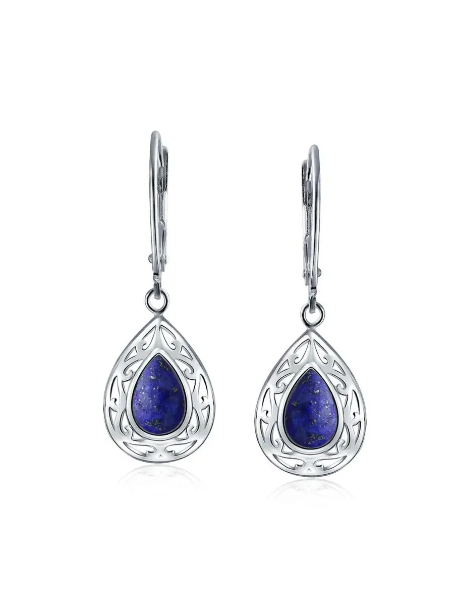 Висячие серьги в западном стиле с голубым лазуритом и бирюзой оникс Bling Jewelry — изображение 2 из 4, оттенок синий