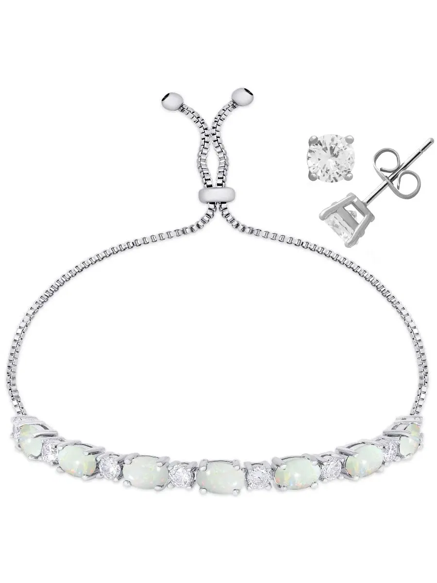 Комплект из браслета и сережек с цитрином и фианитами 2 предмета Oval Simulated Gemstone and Round — изображение 1 из 4