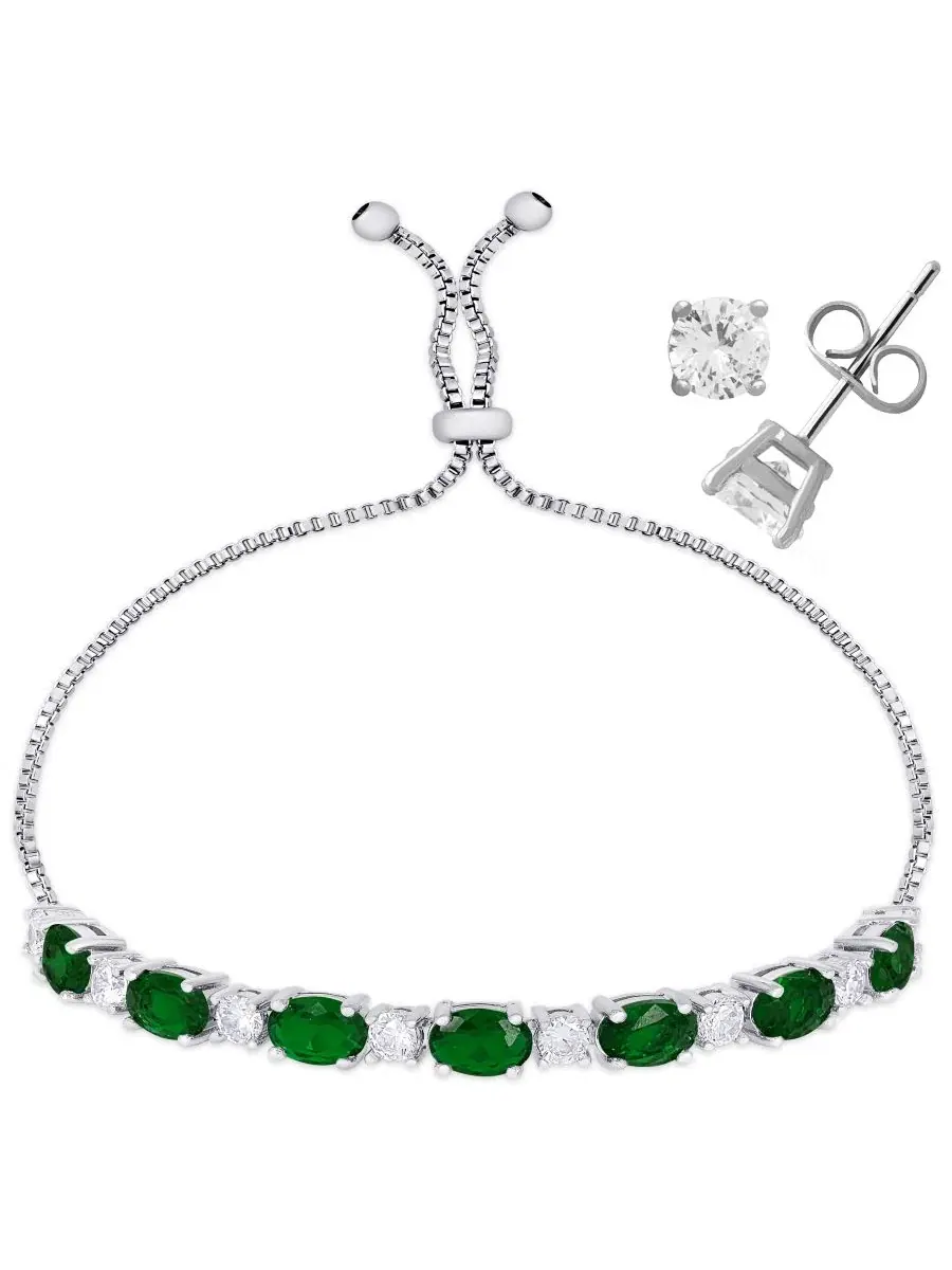 Комплект из браслета и сережек с овальными камнями и фианитами, модель Oval Simulated Gemstone and — изображение 1 из 4